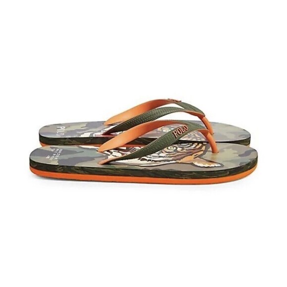 Polo Ralph Lauren Whitlebury II Tiger Camo Print Flip Flop Sandals Men’s Sz 9 - Picture 2 of 4
